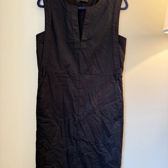 BANANA REPUBLIC BLACK LINEN-COTTON MIDI SHIFT DRESS - Picture 4 of 5